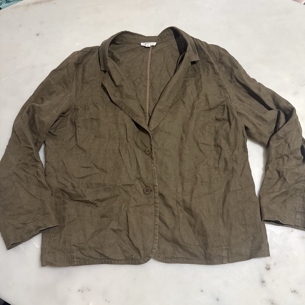 Eileen Fisher Blazer Jacket Women's L Brown 100% Organic Linen Casual Slouchy